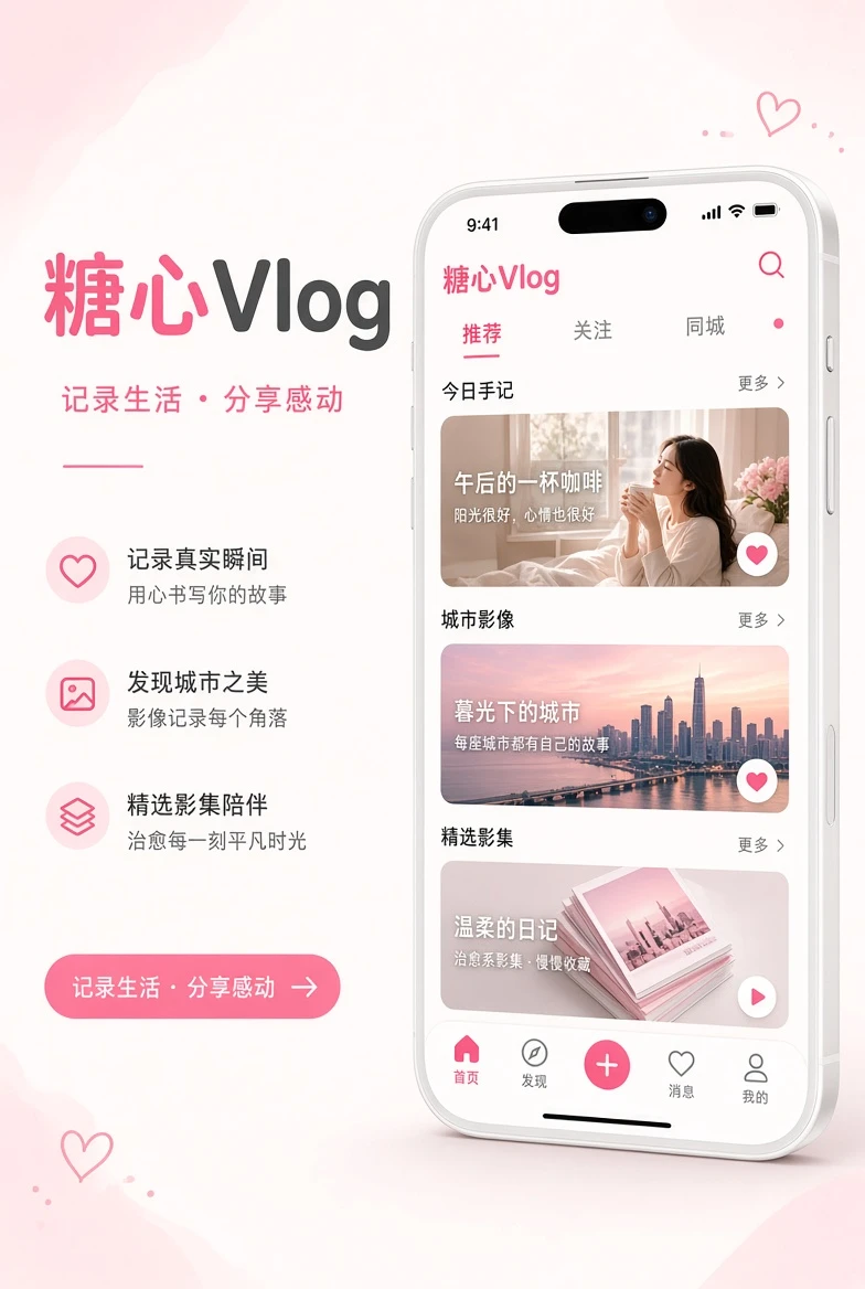 糖心Vlog移动端应用功能场景插画